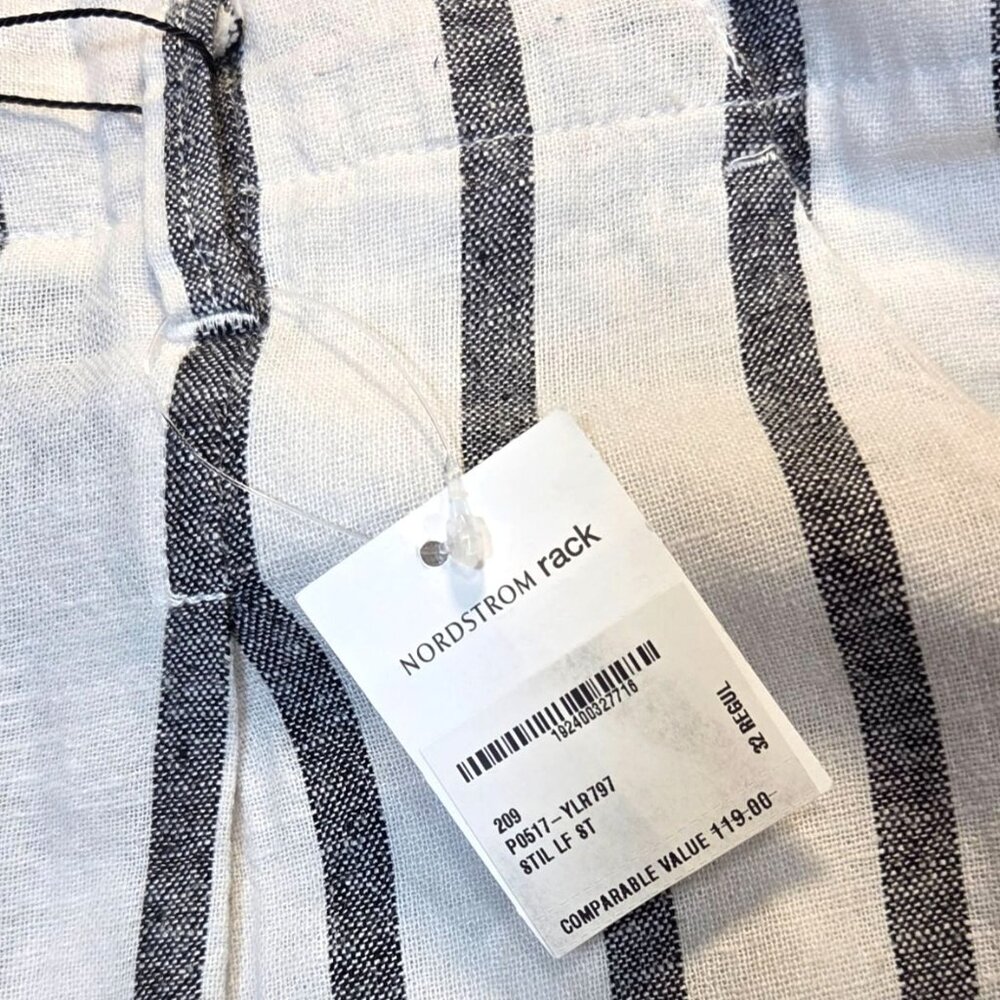 Sanctuary Inland White Black Striped Wide Leg Cropped Linen Coastal Pants 32 NWT - Picture 10 of 10